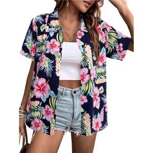 Women Hawaiian Shirt Soft Cool Summer Hawaii Shirts Floral Tropic Print